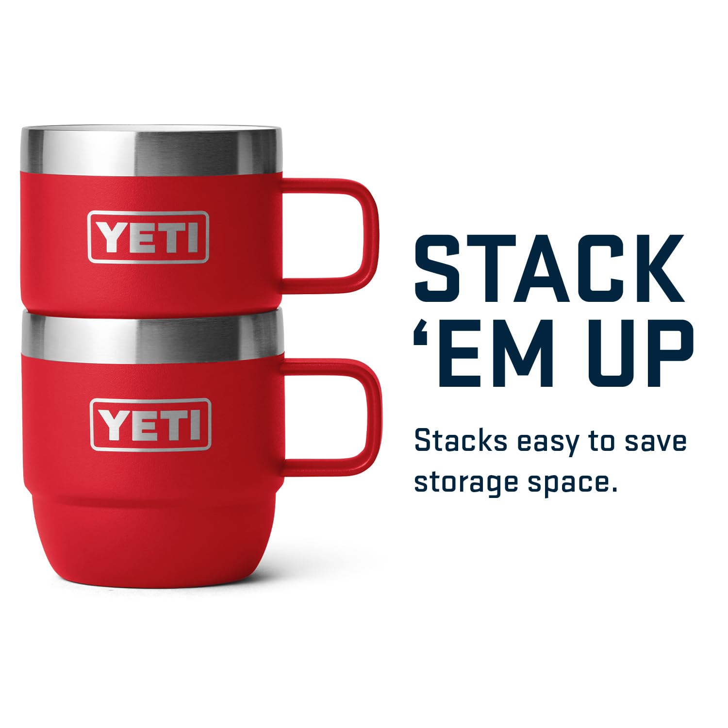 Yeti Rambler 6 Oz Stackable Mug, Stainless Steel, Vacuum Insulated Espresso/Coffee Mug, 2 Pack, Rescue Red